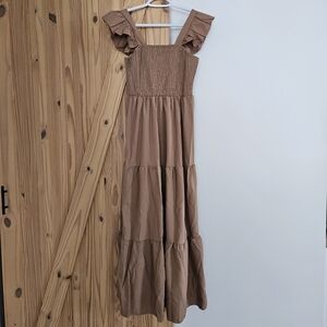 Flutter Sleeve Tan Maxi Dress